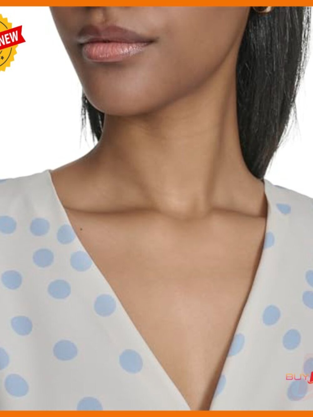 Long Sleeve Wrap Blouse with Hardware, Polka Dot Pattern, Regular Fit - Picture 5 of 6